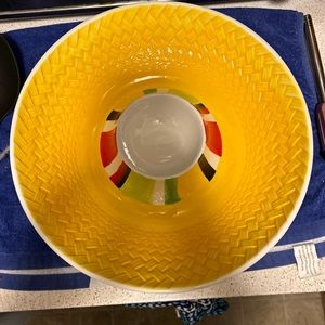 Cinco De Mayo Inspired Chip & Dip Serving Bowl Ceramic 11” Festive Striped